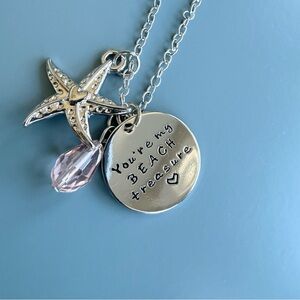 Silver-tone Beachy Pendant Necklace, “You Are My Beach Treasure”